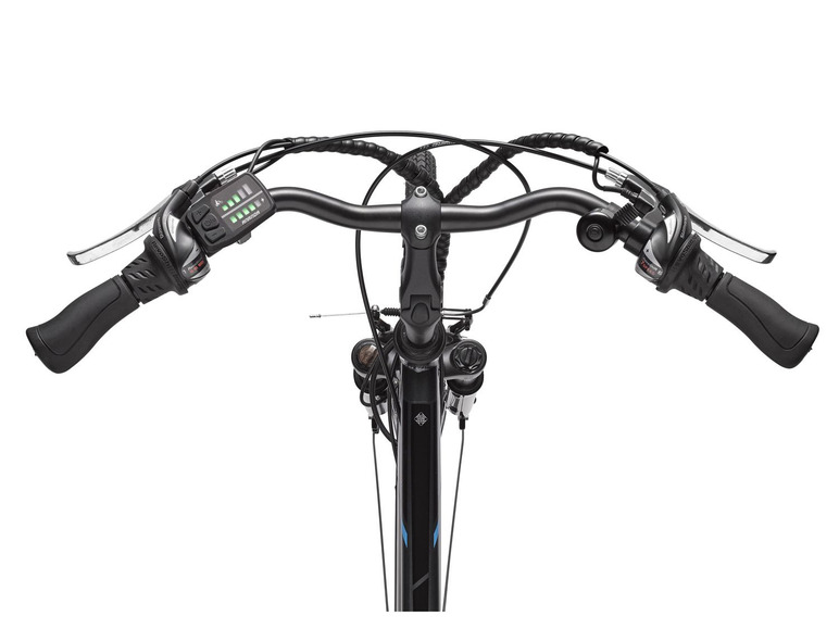 Le guidon d'un vélo électrique noir avec un écran.