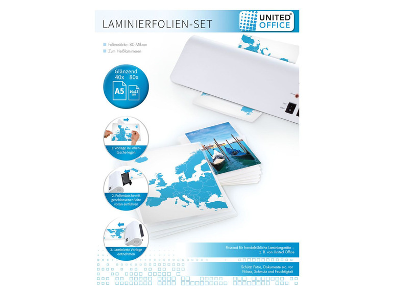 Ga naar volledige schermweergave: UNITED OFFICE® Lamineerfolie, voor A3/A4/A5 en foto's - afbeelding 8
