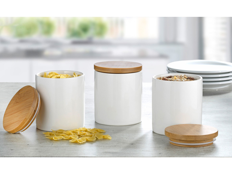 Aller en mode plein écran Esmeyer Set de 3 pots en porcelaine avec couvercle en bambou - Photo 17