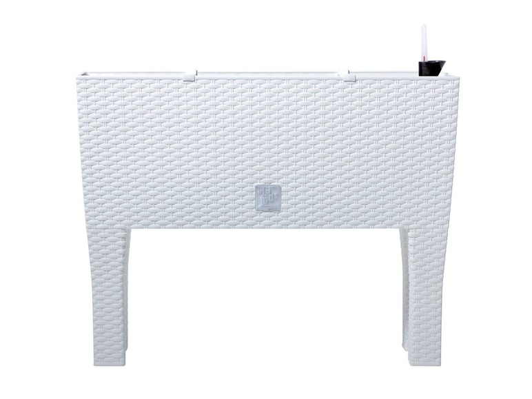 Witte plantenbak met geïntegreerde watertank voor balkon of terras.