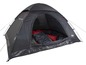 Une tente High Peak noire avec deux sacs de couchage