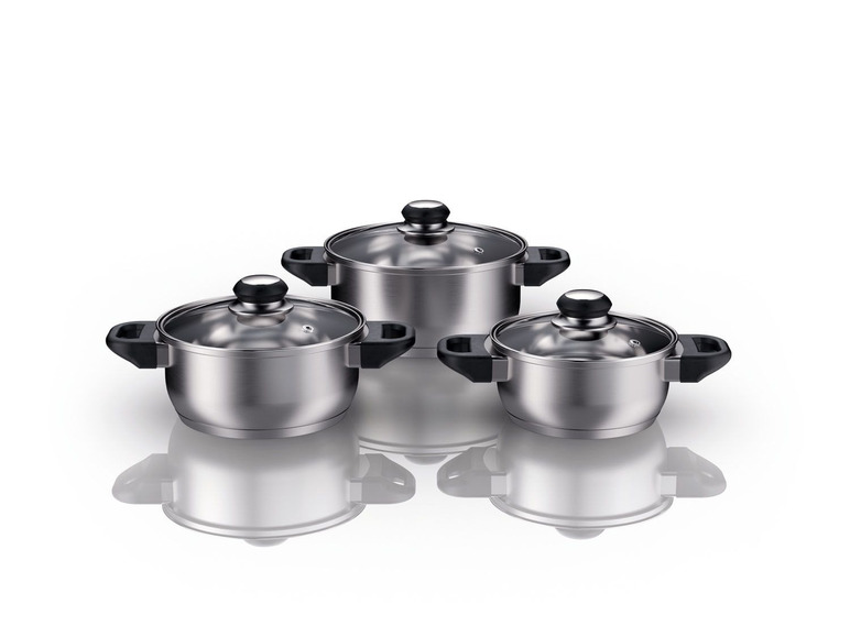 Aller en mode plein écran ERNESTO® Casseroles, set de 3, couvercle en verre avec évacuation de la vapeur - Photo 1