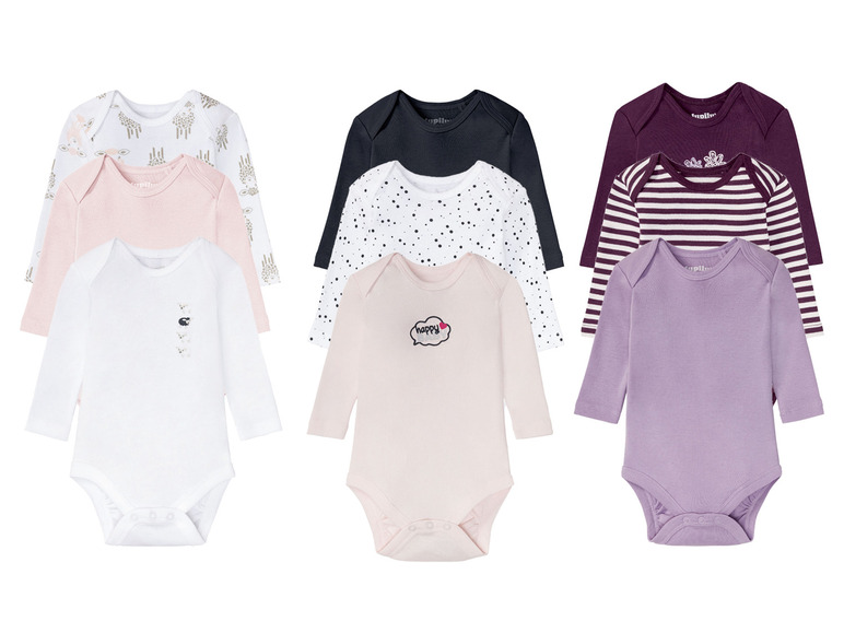 Aller en mode plein écran lupilu® Set de 3 bodies bébé en pur coton avec manches longues - Photo 1