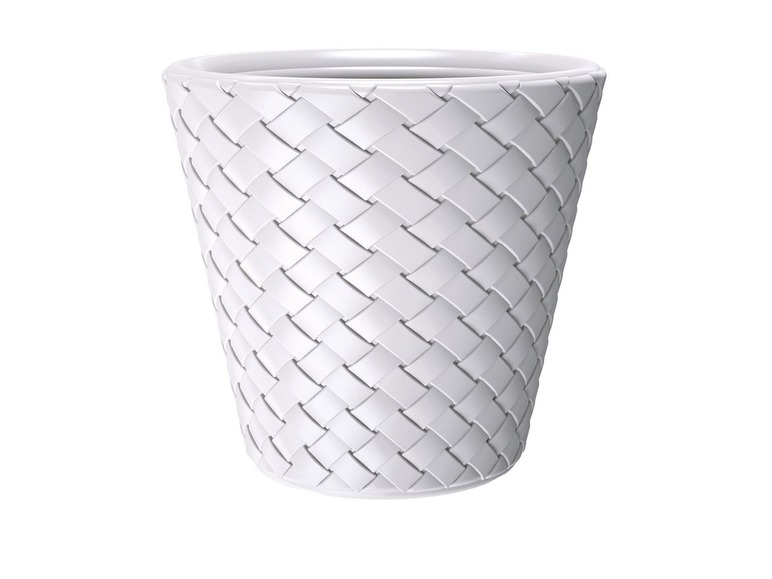 Witte, geweven plantenpot.