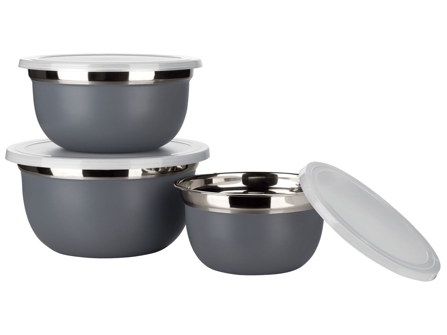 ERNESTO Set van 3 kommen, roestvrij staal, deksel van