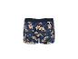 Herenboxershorts met tropisch bloemenpatroon in blauwe en oranje tinten.