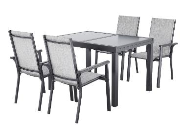 LIVARNO® Ensemble de jardin Houston : table extensible avec 4 fauteuils empilables