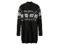 Robe pull noire avec des motifs blancs de flocons de neige et géométriques.
