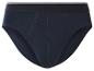 Slip homme bleu marine avec ceinture noire et bande blanche.