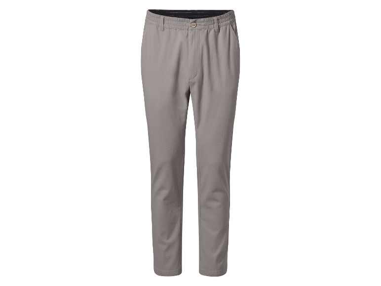 Grijze herenbroek met elastische tailleband.