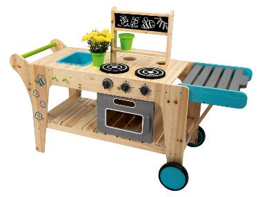PLAYTIVE Cuisine de boue d'extérieur sur roulettes, en bois véritable.