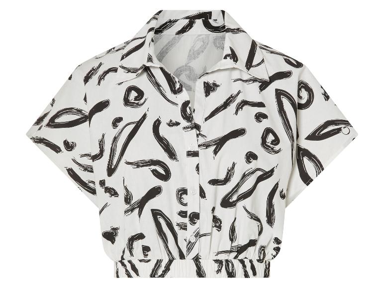Kort shirt met korte mouwen, zwart-wit abstract dessin.
