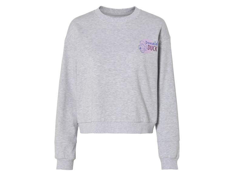 Een grijs sweatshirt met een Donald Duck print.
