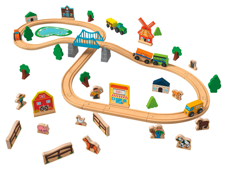 Playtive Set de chemin de fer en bois ville ou ferme