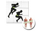 Deux silhouettes faisant du sport et une image de muscles avec le texte Schildkröt Fitness Multifunctional.