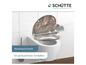 Een toiletbril met houten patroon van Schütte, met een soft-close functie.