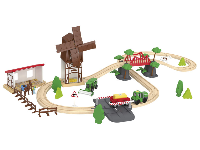 Aller en mode plein écran Playtive Set de chemin de fer en bois ferme ou pompiers - Photo 1