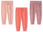 Trois paires de leggings en tricot pour bébés en rose, orange et violet