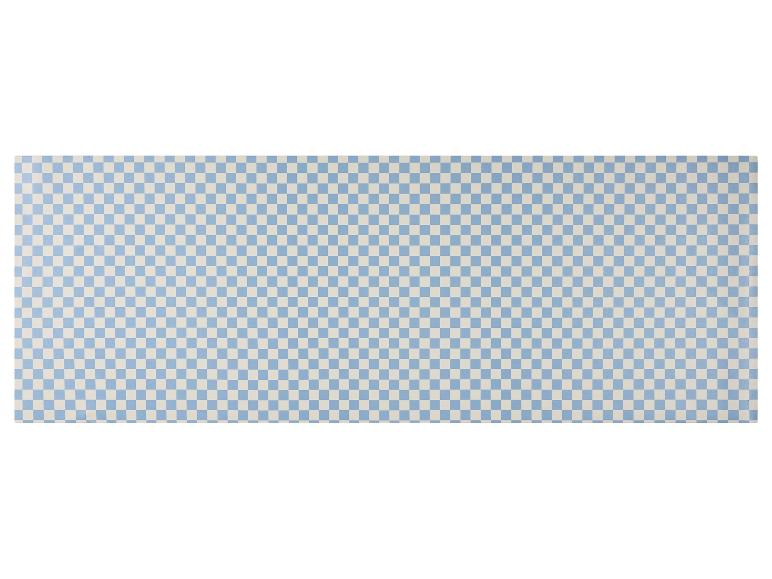 Rechthoekige keukenmat met blauw-wit ruitpatroon.