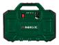 Groene en zwarte draagbare compressor met een aan/uit-knop en het merk Parkside.