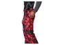 Pantalon de ski rouge et noir avec motif abstrait et poche zippée.
