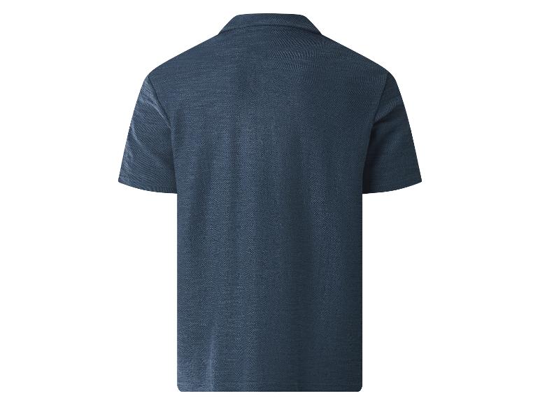 Donkerblauw poloshirt met korte mouwen voor heren, achteraanzicht.