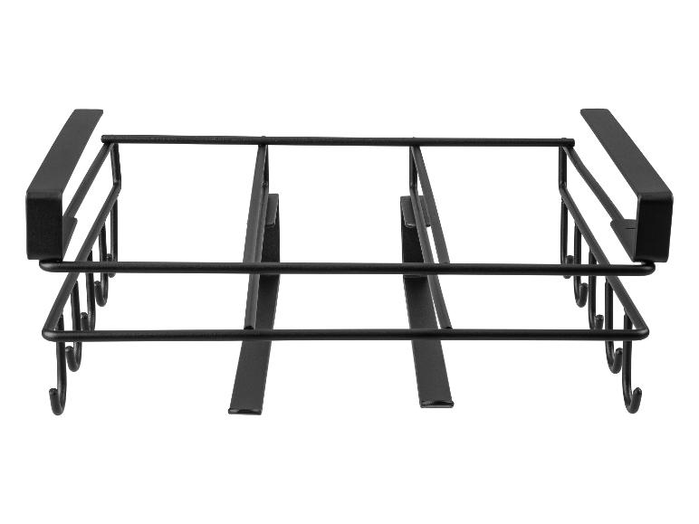 Zwart metalen keukenrek met haken.