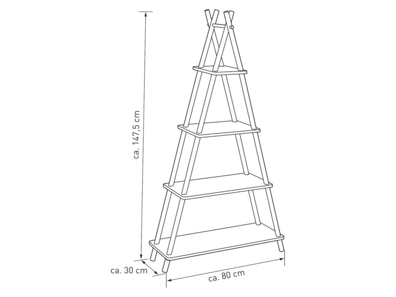 Une étagère en bois à 4 niveaux en forme de triangle