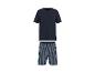Pyjama homme avec t-shirt bleu marine à manches courtes et short rayé.