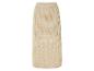 Lange beige gebreide rok met opengewerkt patroon.