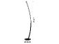 Lampadaire LED noir incurvé, 148 cm de haut, avec une base de 25 cm de diamètre.