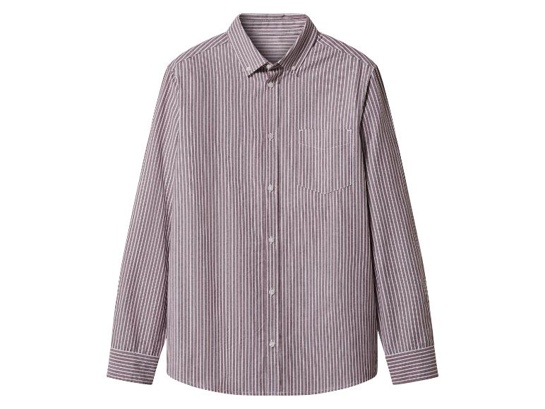 Overhemd met lange mouwen, bruine en witte strepen, button-down kraag en borstzak.