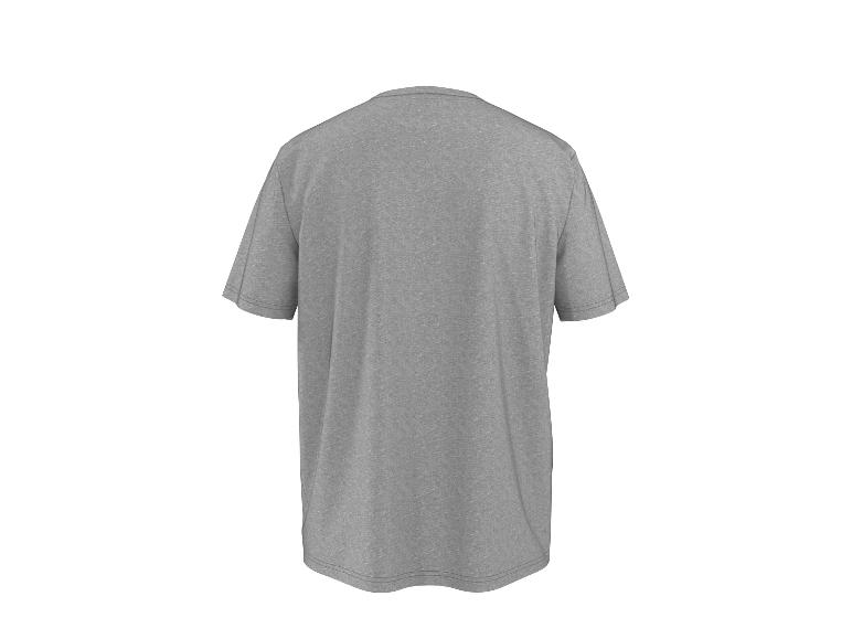 Achteraanzicht van een effen grijs T-shirt met korte mouwen