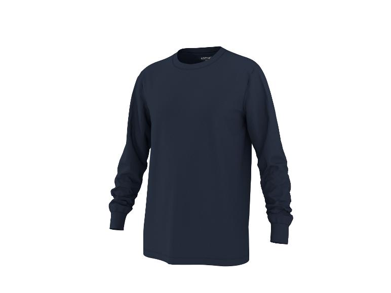 T-shirt à manches longues bleu foncé avec col rond, présenté sur fond blanc.