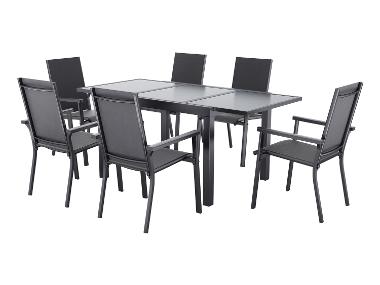 LIVARNO® Ensemble de jardin »Houston / Toronto« : Table extensible avec 6 fauteuils empilables