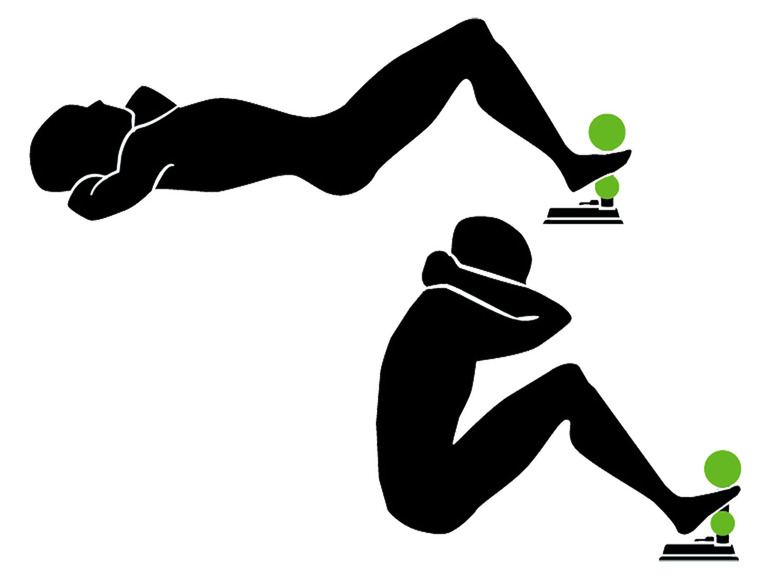 Illustratie van twee personen die sit-ups doen met behulp van een fitnessbal.