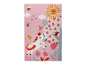 Tapis enfant rose clair illustré d'un poney, d'un soleil et de papillons.