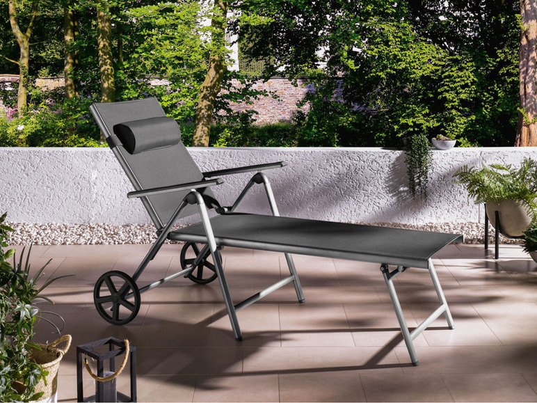 Aller en mode plein écran LIVARNO home Chaise longue en aluminium »Houston«, pliable, roues - Photo 2