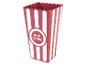 Un seau de popcorn rayé rouge et blanc.