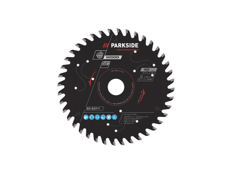 Une lame de scie circulaire Parkside Performance pour le bois, avec spécifications techniques.