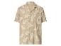 Beige overhemd met korte mouwen en witte palmbladprint.