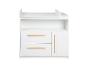 Witte commode met twee lades en een kast, met houten handgrepen.