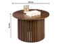 Table basse ronde en bois foncé avec des dimensions de 67 cm de diamètre et 42 cm de hauteur.