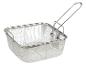 Rechthoekige metalen frituurmand met handvat, voor friteuses of pannen.