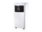 Witte draagbare airconditioner met digitaal bedieningspaneel en luchtlamellen.