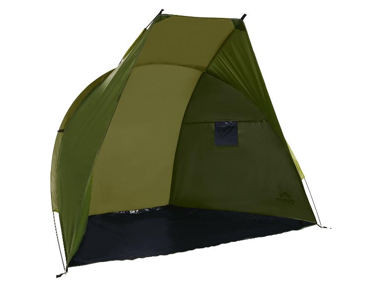 Abri solaire vert : tente Quechua, protection solaire pour la plage ou le camping.