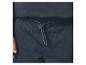 Gros plan d'un pantalon de survêtement bleu marine avec cordon de serrage à la taille.