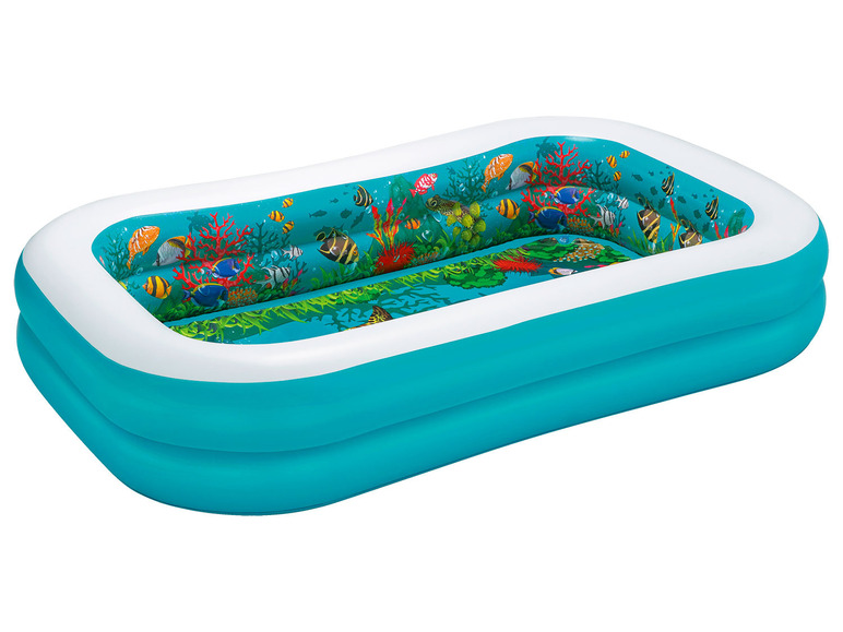 Une piscine gonflable avec un thème sous-marin.