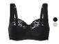 Soutien-gorge en dentelle noire à larges bretelles, disponible en noir et beige.