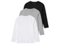 Trois t-shirts manches longues basiques en blanc, gris et noir.